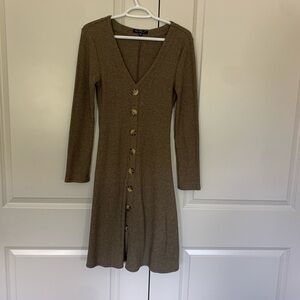 Velvet Heart Ribbed Long Sleeve Dress - Brown